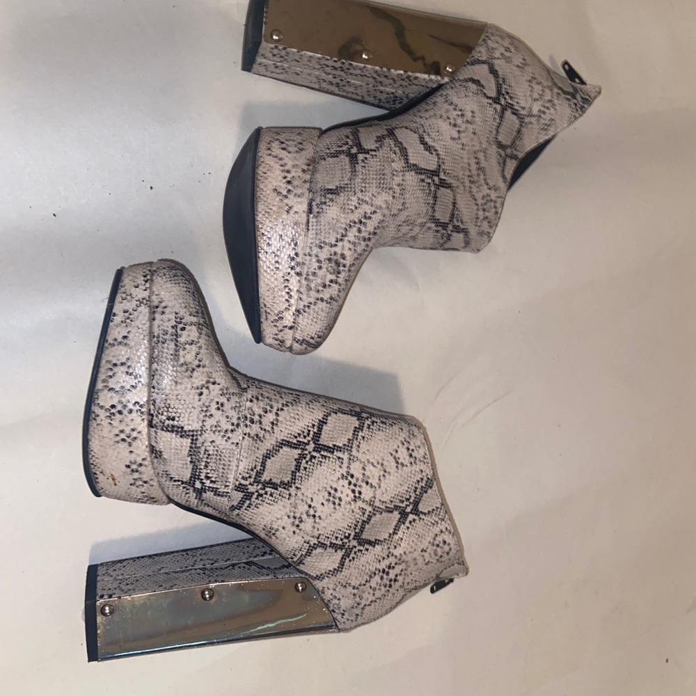 Snake skin booties with silver heel! Super cute! Worn once- gypsy warrior brand